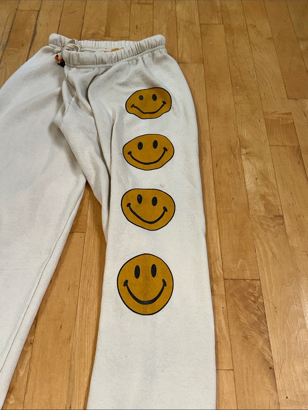 Aviator Nation Cream Track Pants with Yellow Smiley Stack